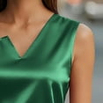 thumbnail image 6 of Women's Satin Camisole, Solid Color Sleeveless V-Neck Tank Top, Elegant Silk Feel Casual Summer Blouse Green M, 6 of 8