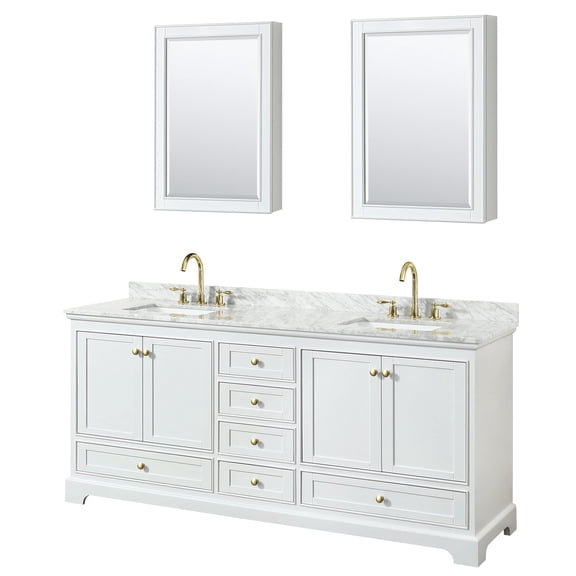 Wyndham Collection Deborah 80" Wood Double Bathroom Vanity in Brushed Gold/White