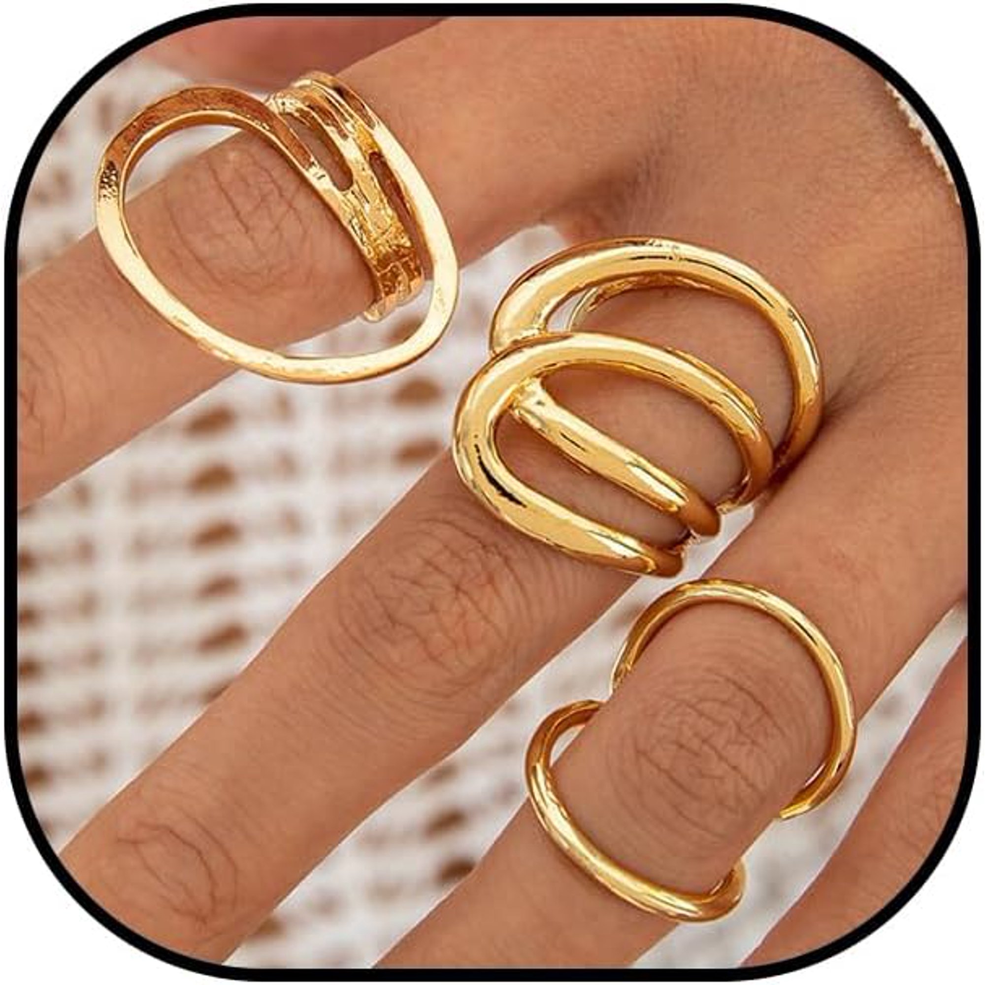 Chunky Gold Line Contour Ring for Women Irregular Geometric Hollowing Bending Twisting Minimalist Lines Open Ring Set Fashion Personalized Statement Jewelry
