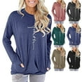 thumbnail image 3 of Women Faith Print Crewneck Long Sleeve Tunic Tops T Shirt with Pockets for Office Home Daily Outdoor Dark Blue L Bienvenido, 3 of 6