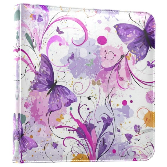 Photo Album 11.8x11.2 Inch Leather Cover Photo Book Scrapbooking Albums for Weddings Birthdays Anniversaries Purple Butterfly with Swirls