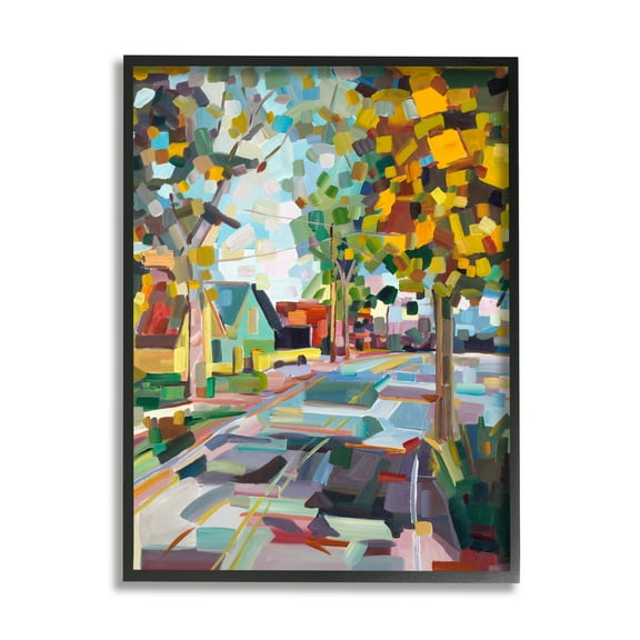 The Stupell Home Decor Collection Geometric New England Fall Scene Oversized Framed Giclee Texturized Art