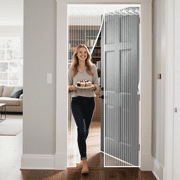 Qoosea Magnetic Screen Door with Heavy Duty Magnets, Self Sealing Mesh Screen Curtain with Hooks, Full Frame Hands Free Magnetic Door Screen Closure Fit Door Size 39 x 83 Incn(White))