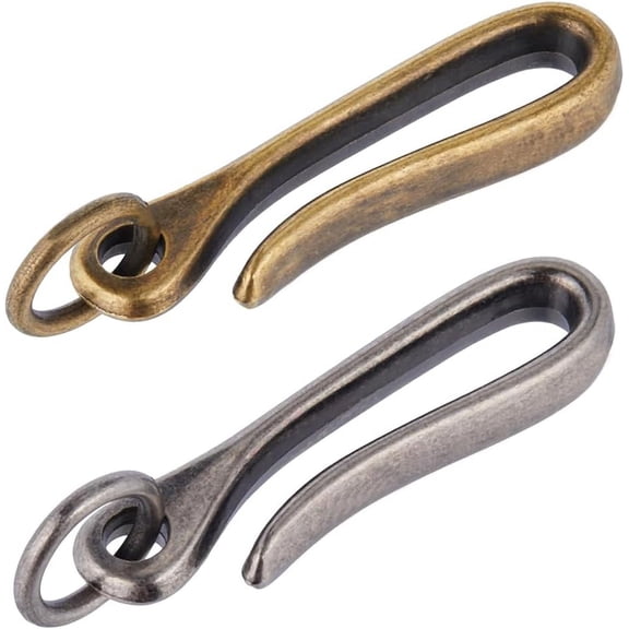 4Pcs 2 Colors U Shape Hook Keychain Japanese Fish Hook Key Chain Brass Solid Keychain Hook Silver Bronze Key Buckle Belt Wallet Holder Belt Clip for Women Men Wallet Badge
