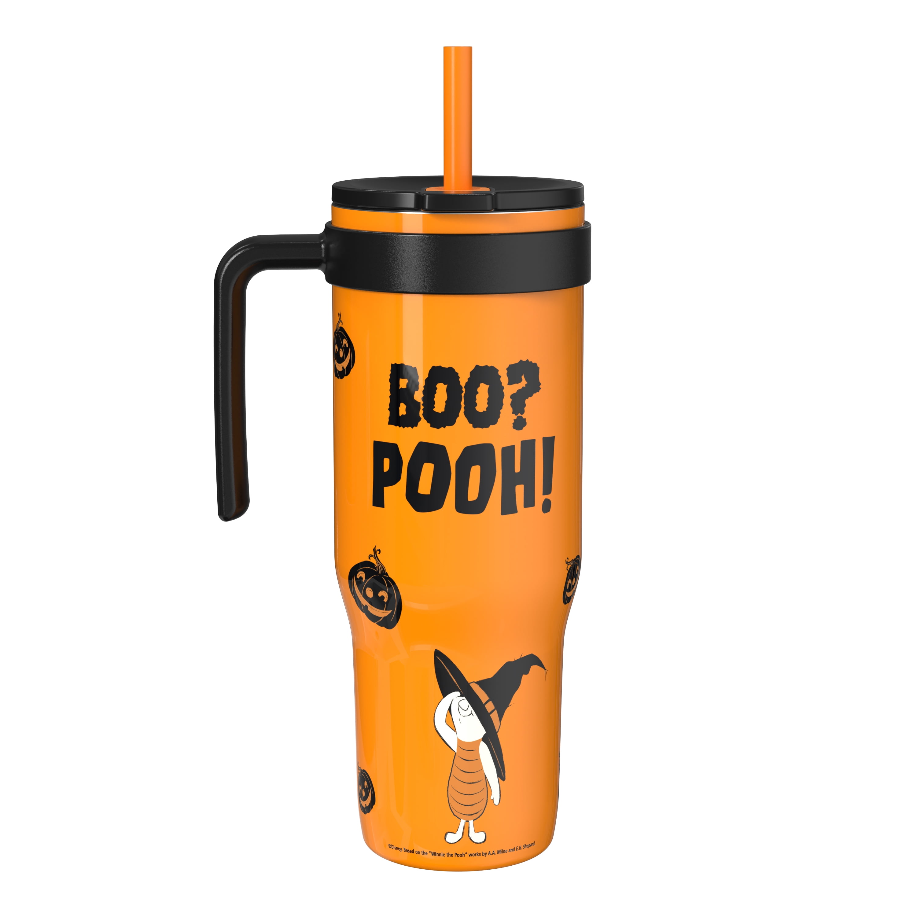 Zak Designs 30oz SS Straw Tumbler with a Handle, Orange Pooh