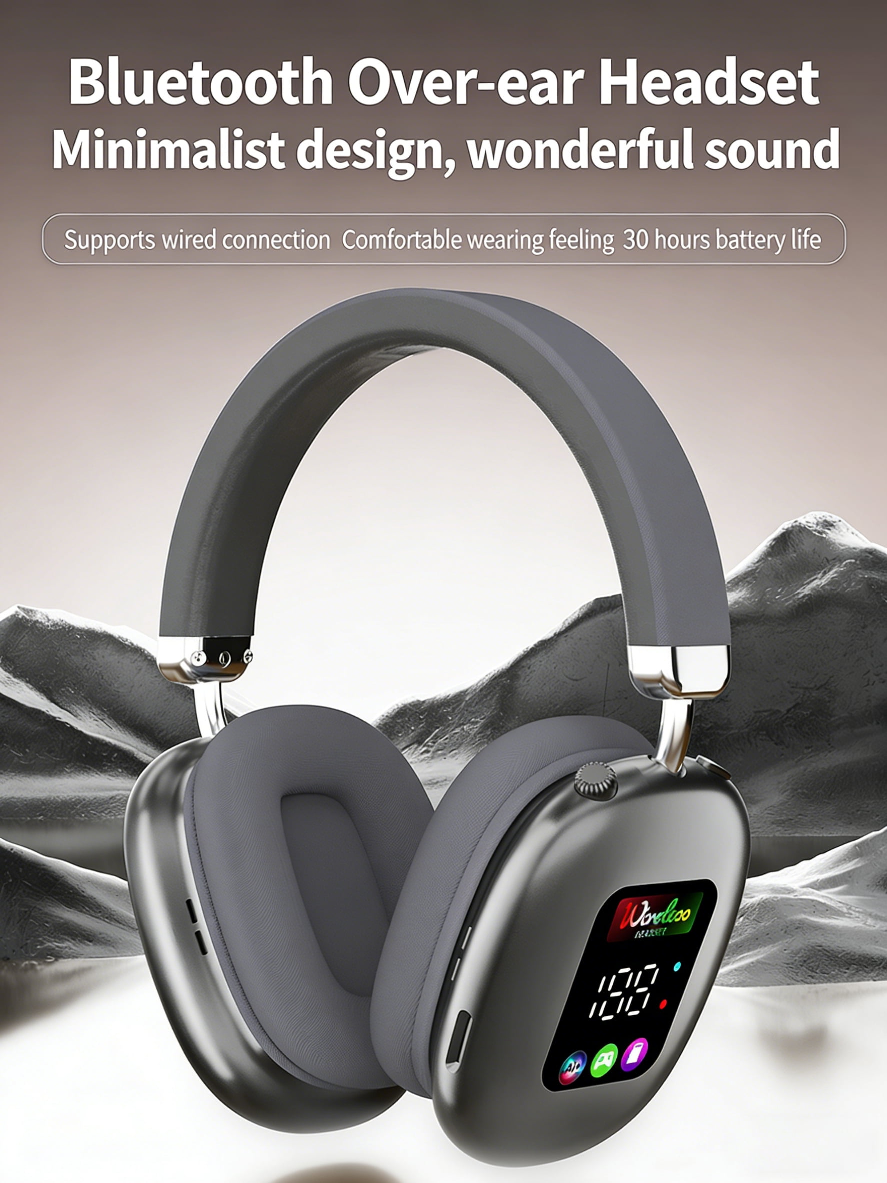 LC-dolida Wireless Over Ear Bluetooth Headphones with LED Display & Dual Connectivity, 30H Playtime, 5.4 Bluetooth, Comfort Fit for Travel/Gaming/Home (Blue)