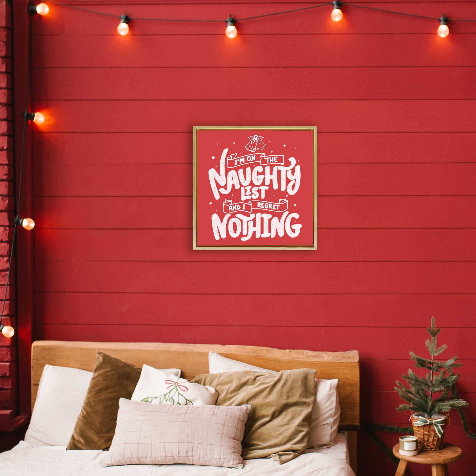 Stupell Industries Naughty List Regret Nothing Gold Framed Floater Canvas Wall Art, design by Tobe Fonseca