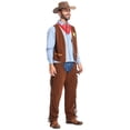 thumbnail image 5 of Celivon Cowboy Outfits For Men 5 Piece Hat+Scarf+Vest+Tshirt+Fringe Leg Warmer Set Vintage Texas Western Cowboy Themed Sets Casual Loungwear Dailywear, 5 of 7