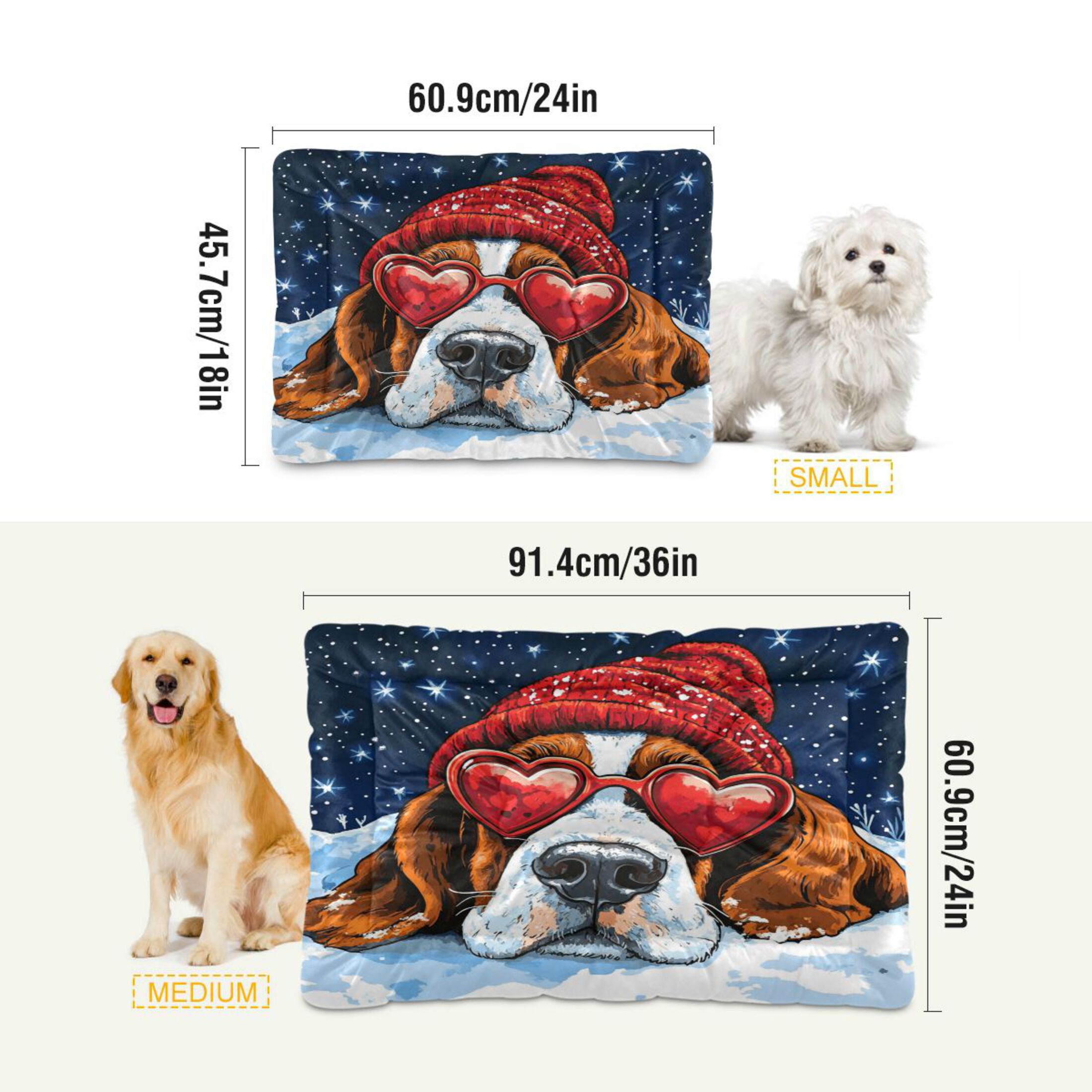 Qxltty Snow Basset Hound Ped Pad Wear-resistant and Hard to Bite Through Sleeping Pad for Small Medium Large Dogs Winter Pet Bed 36×24in