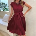 thumbnail image 2 of yillto Elegant Dresses for Women Short Sleeve Drawstring Midi A-Line Dresses Trendy Casual Crew Neck Dresses, 2 of 4