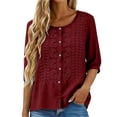 thumbnail image 6 of Wutalume Women's 3/4 Sleeve Button Down Top - Casual Cotton Blouse with Front Button Closure, 3/4 Sleeve Blouses for Women, Womens Summer Tops Lightweight,Wine 2XL, 6 of 8