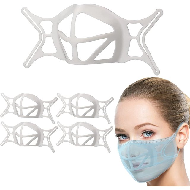 Soporte de máscara facial de silicona 3D mejorado con ganchos para las orejas, forma de tortuga de copa transpirable, inserto fresco para más espacio para respirar, marco de soporte interno, espaciador transpirable para mantener la tela apagada, protector de lápiz labial (negro, 5 piezas)