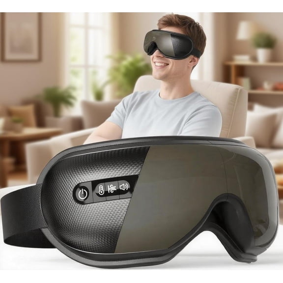 Rechargeable Bluetooth Music Eye Massager, Eye Protector for Migraines, Dry Eyes, Dark Circles & Eye Fatigue, Relieves Tension & Stress - Black