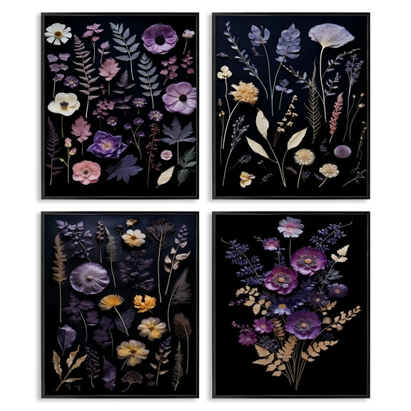 Stupell Industries Dimensional Cottage Flower Sprigs Floral Painting Black Framed Art Print Wall Art, 11 x 14, Set of 4