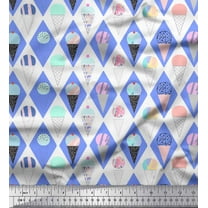 Soimoi Blue Cotton Voile Fabric Diamond & Ice Cream Cone Food Print Fabric by Yard 42 Inch Wide
