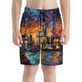 thumbnail image 2 of Cauagu Neon Shanghai Cityscape Night Print Swim Trunks for Men,Youth Boys Swim Shorts Compression Liner Beach Shorts Boys' Swimming Shorts 7-20 Years Bathing Suit-Medium, 2 of 7