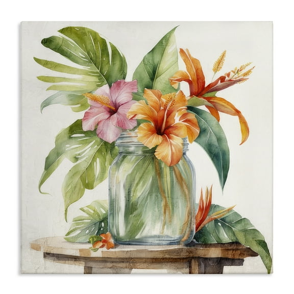 Stupell Industries Tropical Floral Jar Plants & Flowers Painting Wrapped Canvas Art Print Wall Art, 17 x 17