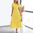 thumbnail image 3 of Women's long dress, short-sleeved, V-neck, hollowed-out A-line, long, flowing beach vacation dress, 3 of 5
