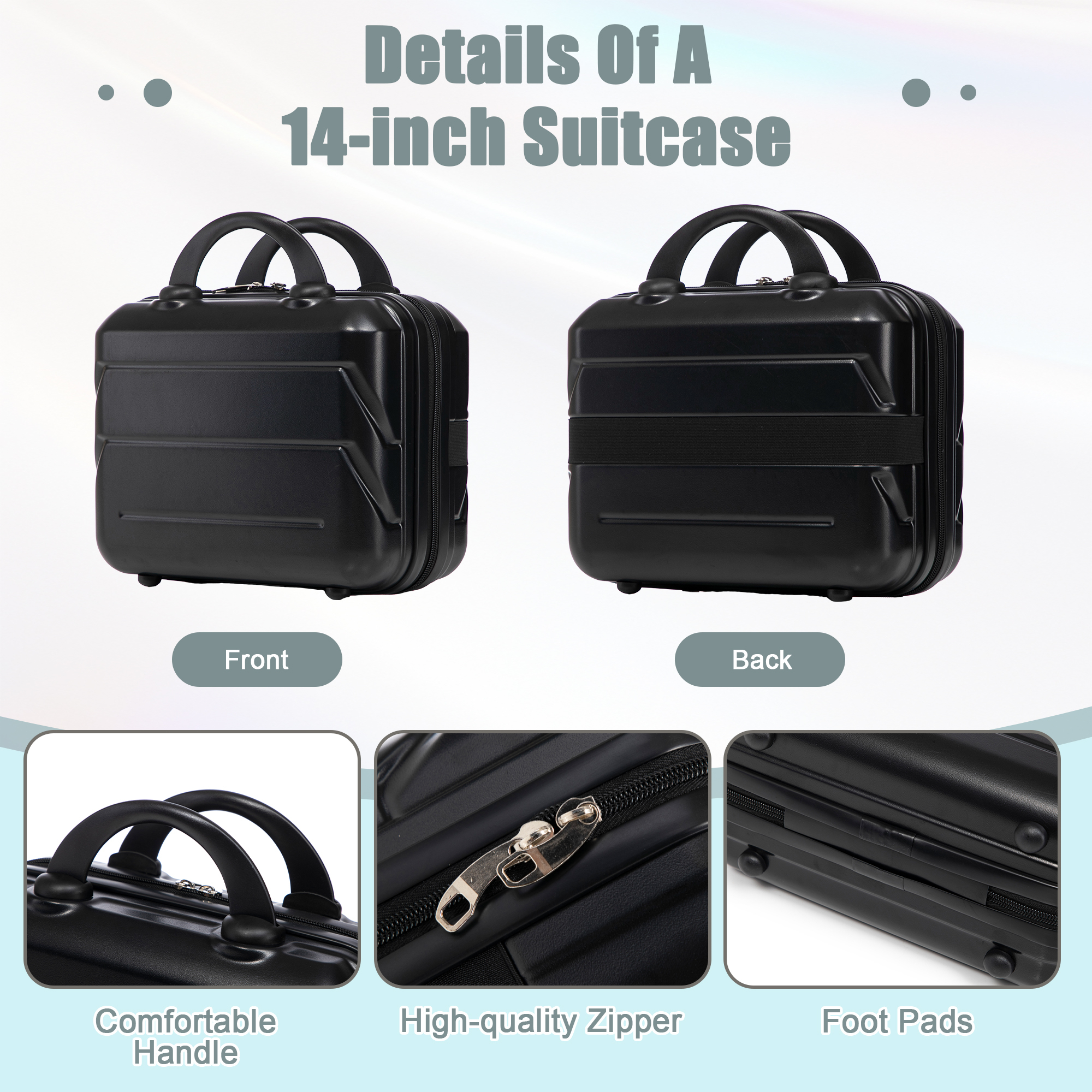 2 Piece in ABS Spinner Wheel Luggage Sets, Hardside Suitcase with Combination Lock,20 inch Carry On Luggage 14 inch Cosmetic Case
