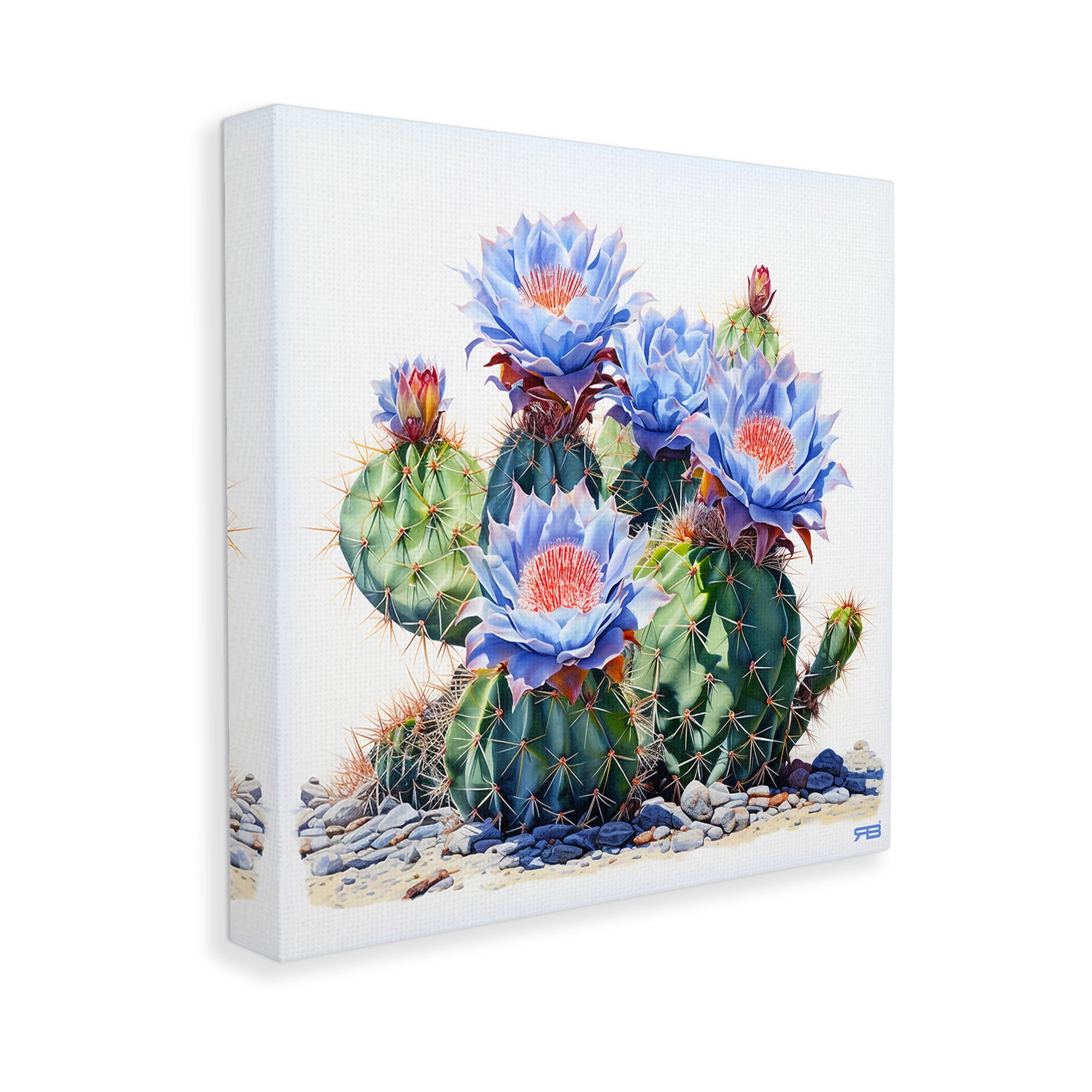 Stupell Industries Blue Cactus Blossoms Botanical & Floral Painting Gallery Wrapped Canvas Art Print Wall Art, 17 x 17