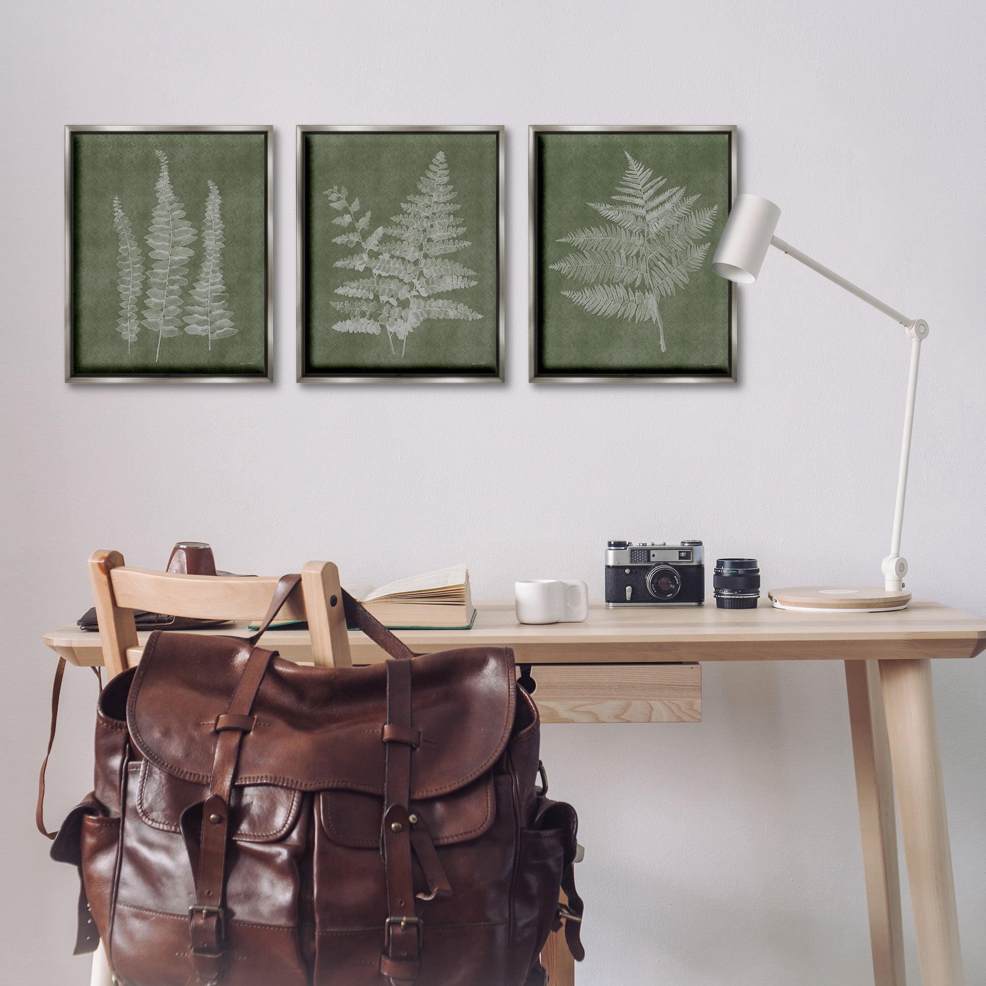 Stupell Industries Vintage Fern Silhouettes Botanical & Floral Painting Gray Floater Framed Canvas Art Print Wall Art, 17 x 21, Set of 3