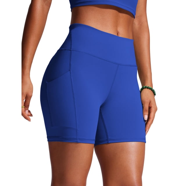 Pantalones cortos de natación CRZ YOGA para mujer, cintura alta, azul, talla XL