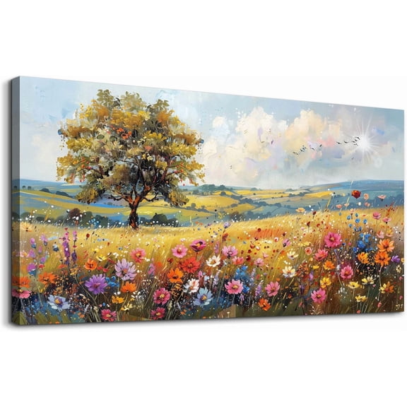 VELVET Large Wall Art For Livg Room Canvas Wall Decor For Bedroom Office Decor Field Wall Patgs Flower Scenery Watercolour Wall Pictures Artwork Modern Aesthetic Room Home Decorations 10x8inch Framed