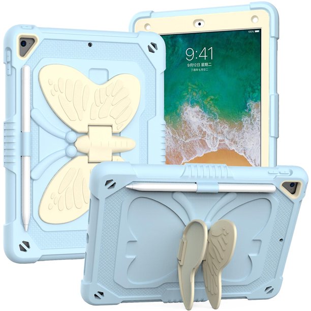 Funda protectora a prueba de golpes con diseño engrosado Butterfly Element para iPad de 10,2" (azul, excepto iPad), funda protectora de novena generación, funda protectora de octava generación