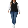 thumbnail image 3 of Agnes Orinda Plus Size Sweater Vest for Women V Neck Knit Vests Solid Classic Sleeveless Pullover Sweaters Tops 1X Black, 3 of 7
