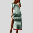 thumbnail image 2 of XDZJLR Robes pour Femmes Formelles Mode Manches Courtes Maxi T-Shirt Rayé Longue Jupe Maxi à Blocs de Couleur, 2 of 7