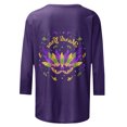 thumbnail image 5 of Aloohaidyvio Mardi Gras Tops for Women,Womens Mardi Gras Mask Glitter Printed T-Shirt Round Neck Seven Sleeve Top Sweatshirt,Mardi Gras Clothing Women, 5 of 5