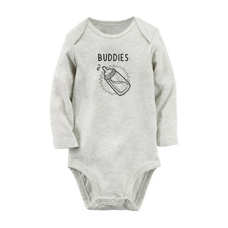 

Twins Baby Buddies Drinking Funny Rompers Newborn Baby Unisex Bodysuits Infant Jumpsuits Toddler 0-12 Months Kids Long Sleeves Oufits (Gray 0-6 Months)