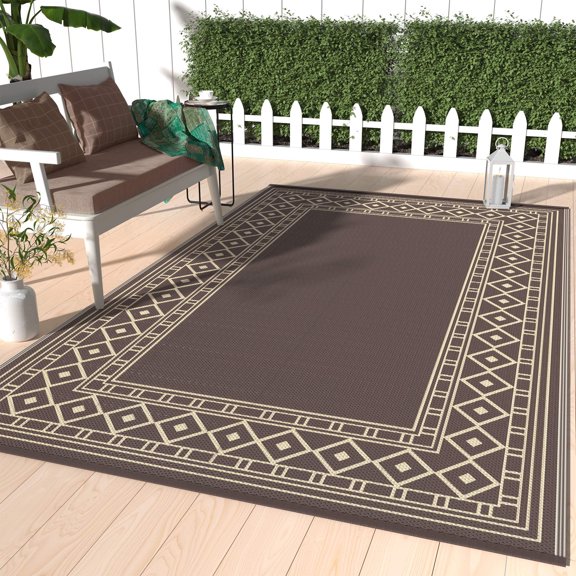 DEORAB 6'x9' Outdoor Rugs Waterproof Patio Reversible Plastic Carpet Camping Outside Mat,Coffee & Brown