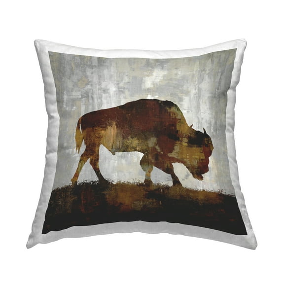 Stupell Industries Brown Bison Silhouette Distressed Woodland Nature Design by Carl Colburn Throw Pillow