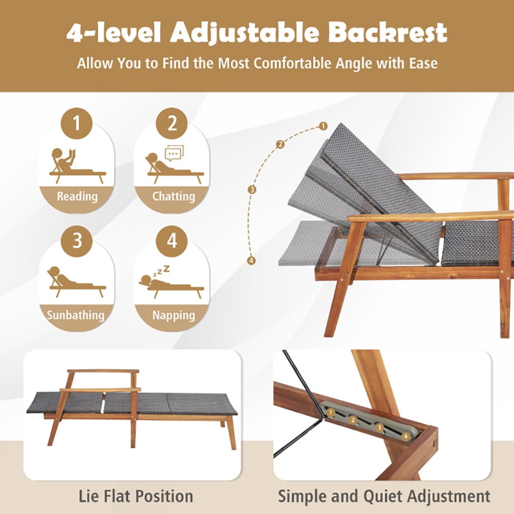 Aimee Lii 2 Pieces Patio Chaise Lounge and Table Set with 4-Level Adjustable Backrest, Patio Loungers
