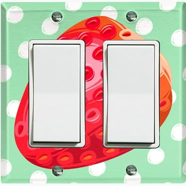 Metal Light Switch Plate Cover Ripe Red Strawberry Green Polka Dots FUT006