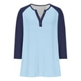 thumbnail image 4 of Cowsor Girl's Casual 3/4 Sleeve T Shirts Button V Neck Tunic Blouses Color Block Basic Tee Tops Loose Fit Summer Shirt, 4 of 6