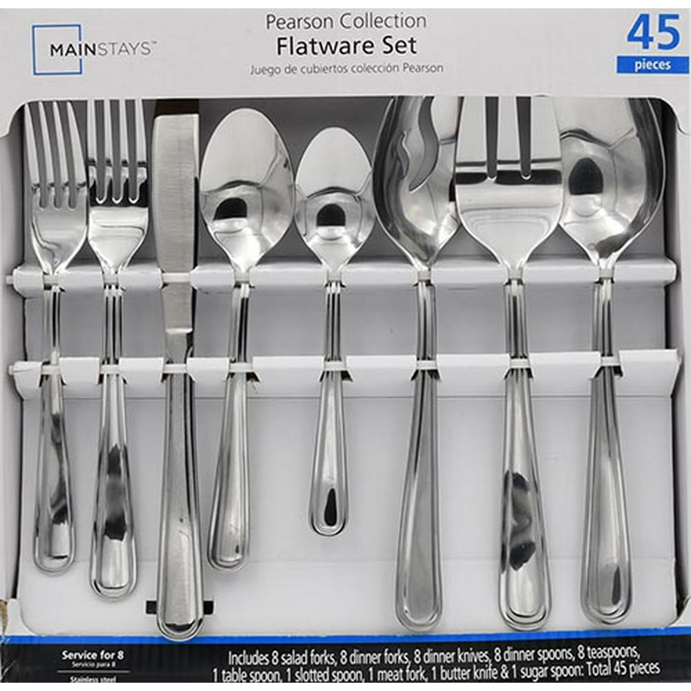 Mainstays Pearson 45 Pice Stainless Steel Flatware Set, Silver