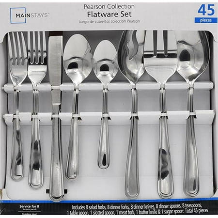 Mainstays Pearson 45 Pice Stainless Steel Flatware Set, Silver Tableware