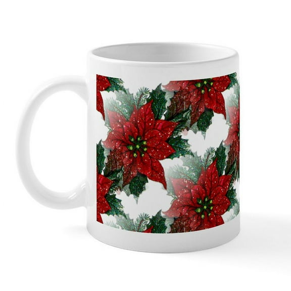 CafePress - Sparkling Red Poinsettias Mug - 11 oz Ceramic Mug - Novelty Coffee Tea Cup