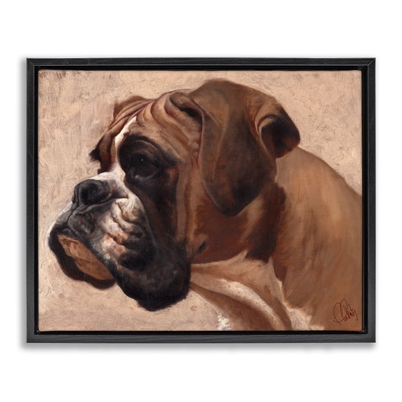 Stupell Industries Transitional Boxer Dog Neutral Portrait Black Floating Frame Canvas Art, 21 x 17, by Thomas Fluharty