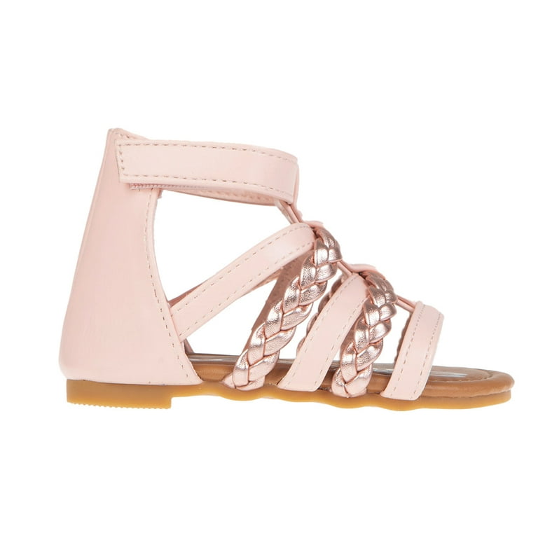 bebe Girl s Comfy Gladiator Flat Sandals with Gold Braided Strappy Design Flat Sandals for Toddler Blush 9