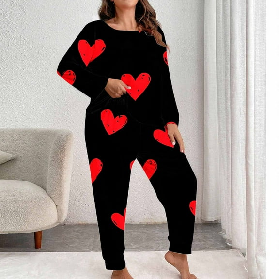 Censtreet Plus Size Women's Heart Printed Pajamas Sets 2 Piece Long Sleeve Pj Sleepwear Soft Comfy Tops and Pants XL-5XL