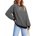 thumbnail image 6 of DOKOTOO Pullover Sweatshirt for Women Casual Loose Long Sleeve Crewneck Striped Pullover Top 2024 Tunic Tops Black M US8-10, 6 of 8