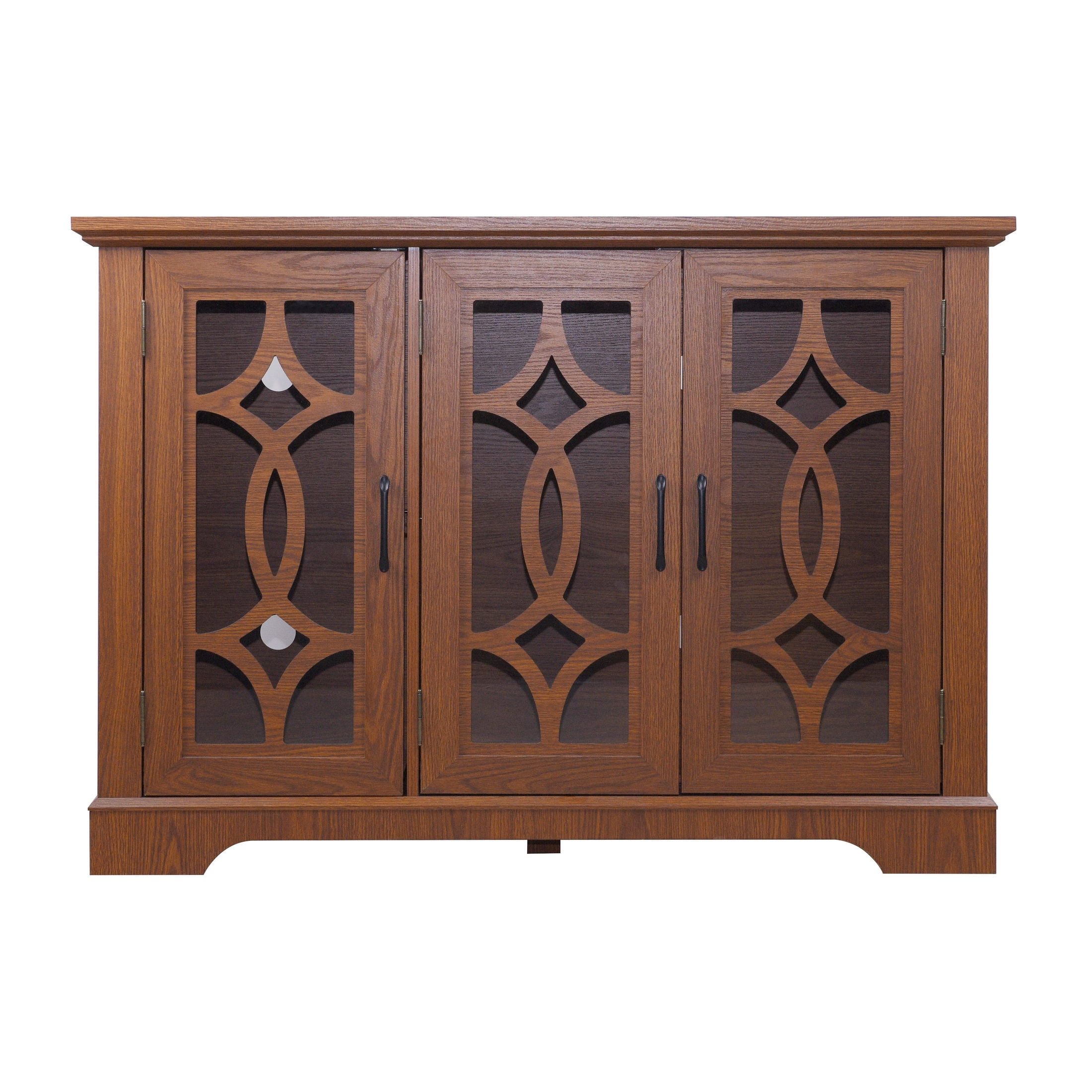 GDF Studio Jevus 3-Door Tempered Glass Sideboard Cabinet, Rustic Storage Cupboard for Kitchen, Dining Room, Dark Oak