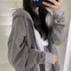 thumbnail image 2 of Lucyever-Sudadera con capucha para mujer, abrigo gris con cremallera, ropa de calle Harajuku, chaqueta con capucha de gran tamaño, sudaderas Retro de Color sólido, otoño, 2 of 5