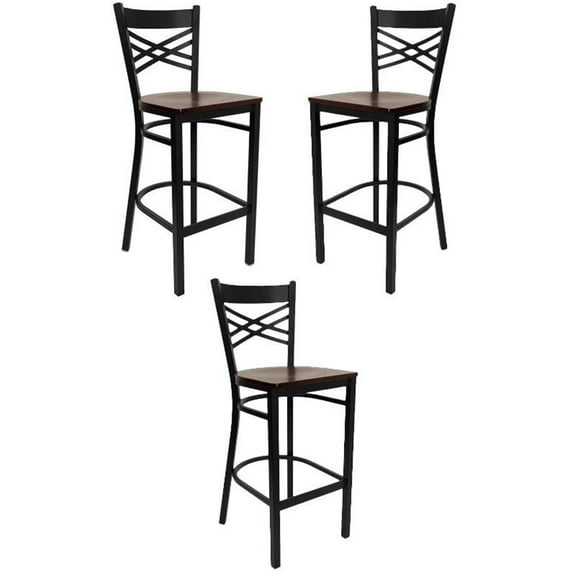 Home Square 29" Back Metal Bar Stool in Mahogany - Set of 3