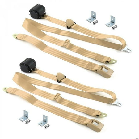 SafeTBoy Standard 3 Point Tan Retractable Bucket Seat Belt Kit with Bracketry & 2 Belts for 1960-1969 Chevy Corvair