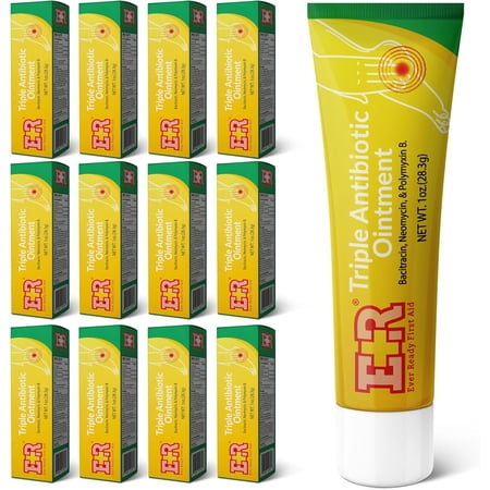Ever Ready First Aid Triple Antibiotic Ointment 1.0 oz, First Aid Ointment for Minor Scratches, Cuts, Burns, Wounds and Infection - 12 Pack