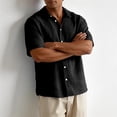 thumbnail image 5 of Uwinwear Mens Big and Tall Button Down Shirts Gauze Short Sleeve Collared Shirt Regular Fit Summer Casual Work Clothes Casual Textured Tops,Black,XL, 5 of 5